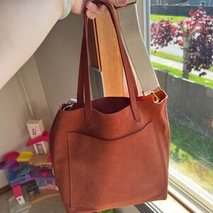Madewell Orange Transport Italian Corduroy Suede Tote Bag